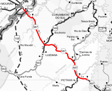 Mapa destacando o trecho entre Campo Mourão e o rio Muquilão