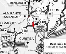 Mapa da duplicação entre Curitiba e Almirante Tamandaré