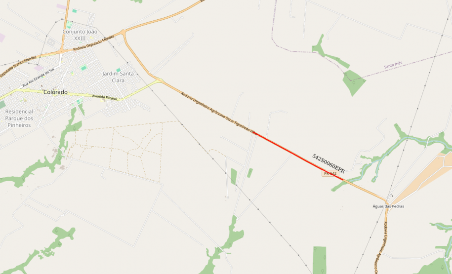 Mapa do trecho da PR-542 em Colorado contemplado em projeto